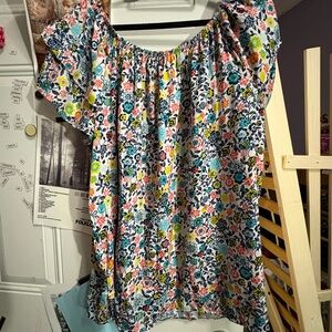 Terra & Sky Multicolor Floral Off-Shoulder Tunic